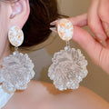 Light Luxury Resin Flower Oval Stud Earrings For Women, European Style Silver Needle Jewelry view 3
