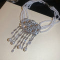 Palace Style Faux Pearl Beaded Rhinestone Geometric Teardrop Tassel Choker Necklace view 4