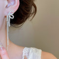 Sweet Korean Balletcore Copper Lace Bow Tassel Drop Earrings For Women view 3
