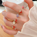 Alloy Enamel Strawberry Flower Open Ring Cute Playful Floral Index Finger Jewelry For Women view 1