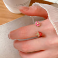 Alloy Enamel Strawberry Flower Open Ring Cute Playful Floral Index Finger Jewelry For Women view 3