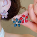 Light Luxury Copper Flower Drop Earrings With Rhinestone Inlay And Silver Needle Minimalist Design view 2