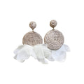 Raffia Straw Round Pendant Drop Earrings With Silver Pins Vacation Style Chiffon Jewelry For Women view 5