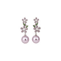 Light Luxury Floral Zircon Faux Pearl Pendant Drop Earrings For Women view 5