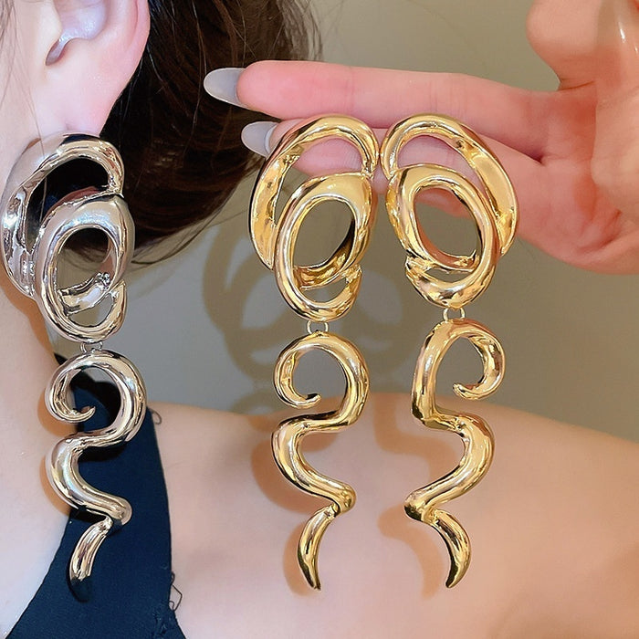 Irregular Geometric Alloy Drop Earrings With Silver Pins, Vintage Minimalist Statement Jewelry