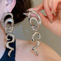 Irregular Geometric Alloy Drop Earrings With Silver Pins, Vintage Minimalist Statement Jewelry view 3
