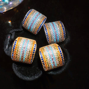 Vintage Geometric Square Colorful Zircon Copper Stud Earrings For Women Luxury Retro Jewelry