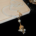 Vintage Copper Pearl Rhinestone Fishtail Pendant Drop Earrings And Necklace Jewelry Set view 4