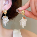 14K Gold Plated Shell Round Tassel Drop Earrings Minimalist Light Luxury Geometric Stud Style view 2