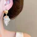 14K Gold Plated Shell Round Tassel Drop Earrings Minimalist Light Luxury Geometric Stud Style view 4