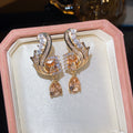 Vintage Copper Zircon Square Waterdrop Pendant Drop Earrings For Women Light Luxury Jewelry view 1
