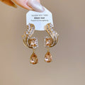 Vintage Copper Zircon Square Waterdrop Pendant Drop Earrings For Women Light Luxury Jewelry view 3
