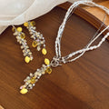 European Style Pearl Crystal Resin Lemon Tassel Earrings Necklace Jewelry Set For Beach Vacation view 3