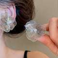 Statement Metal Hollow Flower Faux Pearl Clip-on Earrings, Light Luxury Dangle Jewelry view 1