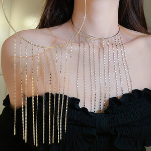Metal Round Tassel Choker Necklace For Women, Light Luxury Geometric Statement Collarbone Chain