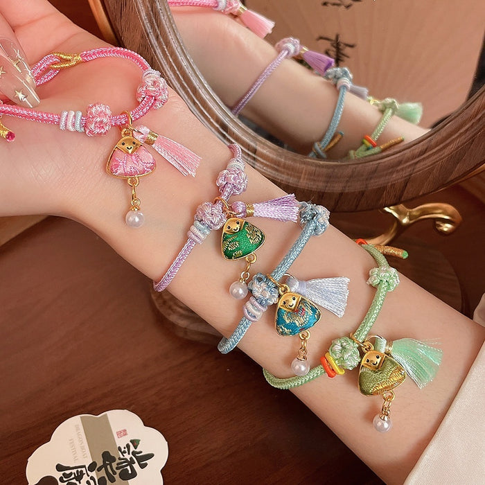 Dragon Boat Festival Colorful Cord Tassel Mini Zongzi Pearl Bracelet, 2026 New Chinese Style Geometric Triangle Hand Jew