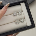 Elegant Korean Luxury Square Zircon Halo Studs For Women Rhinestone Alloy Silver Needle Earrings view 2