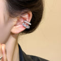 Light Luxury C-Shaped Faux Pearl Zircon Clip-on Earrings, Multilayer Sparkle Ear Cuffs view 3