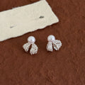 Elegant Pearl Bow Lace Ribbon Rhinestone Stud Earrings For Women Luxury Fashion Silver Needle Earrings view 2