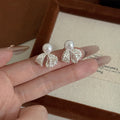 Elegant Pearl Bow Lace Ribbon Rhinestone Stud Earrings For Women Luxury Fashion Silver Needle Earrings view 3