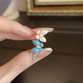 Blue Twin Butterfly Turquoise Resin Stud Earrings For Women Elegant Sparkling Zircon Office Style view 4