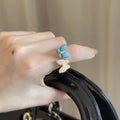 Blue Twin Butterfly Turquoise Resin Stud Earrings For Women Elegant Sparkling Zircon Office Style view 3