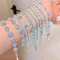 Korean Style Sparkling Zircon Flower Copper Beaded Bracelet With Geometric Ring Charm view 2