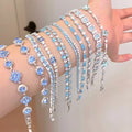 Korean Style Sparkling Zircon Flower Copper Beaded Bracelet With Geometric Ring Charm view 1