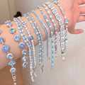 Korean Style Sparkling Zircon Flower Copper Beaded Bracelet With Geometric Ring Charm view 3