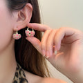 Elegant Luxury Gold Alloy Hoops With Ivory Rose Flower Charms And Rhinestone Petal Drop Earrings view 2