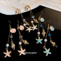 Bohemian Vacation Style Starfish Conch Pearl Crystal Enamel Pendant Drop Earrings view 2