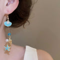 Bohemian Vacation Style Starfish Conch Pearl Crystal Enamel Pendant Drop Earrings view 3