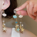 Bohemian Vacation Style Starfish Conch Pearl Crystal Enamel Pendant Drop Earrings view 1