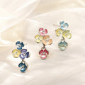 Elegant Korean Enamel Flower Drop Studs With Rhinestone Centers And Alloy Silver Needle Fashion Earrings view 1