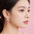 Elegant Korean Enamel Flower Drop Studs With Rhinestone Centers And Alloy Silver Needle Fashion Earrings view 4