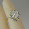 Gold Tone Oval Cluster Halo Ring In A Polished Decorative Design view 3