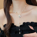 Old Money Floral Faux Pearl Beaded Necklace Korean Sweet Geometric Flower Collarbone Choker view 1