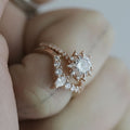 Rose Gold Tone Floral Branch Ring with Pale Blue Stones view 3