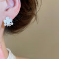 Alloy Rhinestone Enamel Flower Asymmetric Pearl Stud Earrings Cute Chic Design view 3
