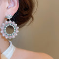 Light Luxury Court Style Round Faux Pearl Zircon Stud Earrings With Silver Pins view 4
