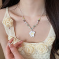 Summer Bohemian Resin Crystal Beaded Flower Choker Necklace For Vacation Style view 3