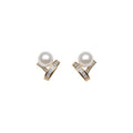 Korean Style Faux Pearl Zircon Round Geometric Stud Earrings With Silver Pins For Women view 5