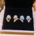 Korean Style Faux Pearl Zircon Round Geometric Stud Earrings With Silver Pins For Women view 4