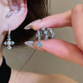 Copper Zircon Flower Stud Earrings With Silver Needles, Geometric Cross Playful Sweet Style view 1