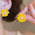 Alloy Floral Enamel Zircon Pearl Stud Earrings With Silver Posts, Fresh Pastoral Style view 1