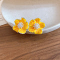 Alloy Floral Enamel Zircon Pearl Stud Earrings With Silver Posts, Fresh Pastoral Style view 4