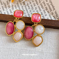 Irregular Geometric Resin Petal Stud Earrings With Silver Pins, Sweet Light Luxury Oval Design view 2