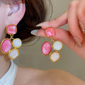 Irregular Geometric Resin Petal Stud Earrings With Silver Pins, Sweet Light Luxury Oval Design view 1