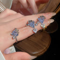 Copper Zircon Grape Heart Ring And Ear Cuff Jewelry Set, Light Luxury Sweet Style view 3