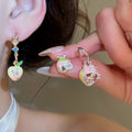 Fresh Summer Copper Enamel Zircon Strawberry Rabbit Jewelry Set With Bracelet Necklace Stud Earrings Ring view 4